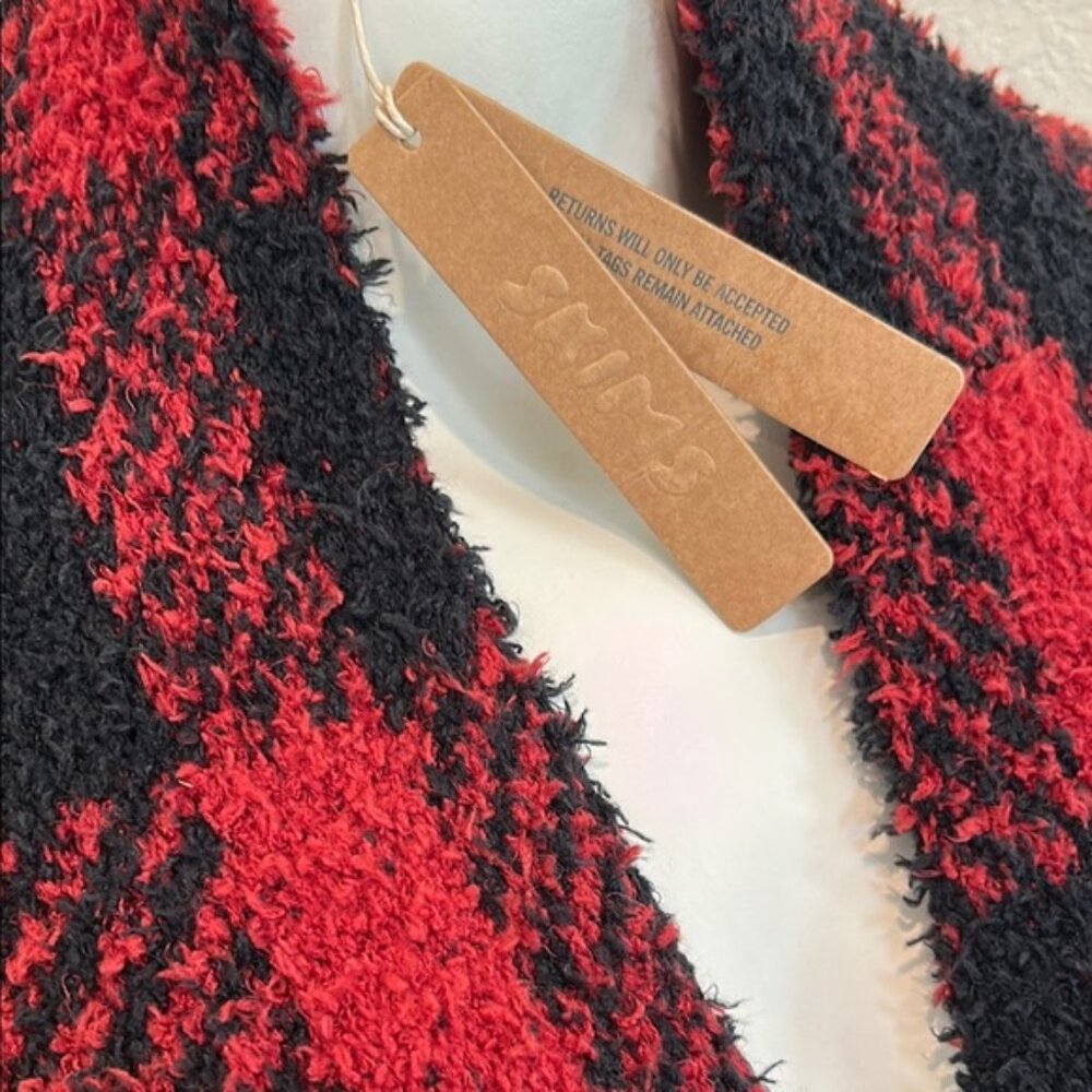 SKIMS Red and Black Plaid Robe Brick Buffalo Check S/M - Picture 9 of 11